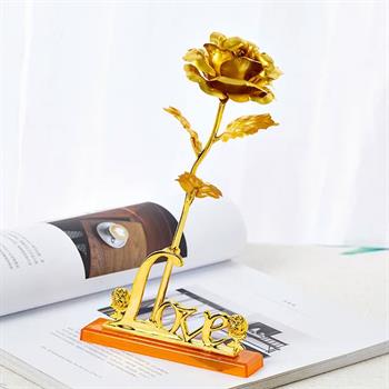 گل رز فلزی پایه دار طلایی